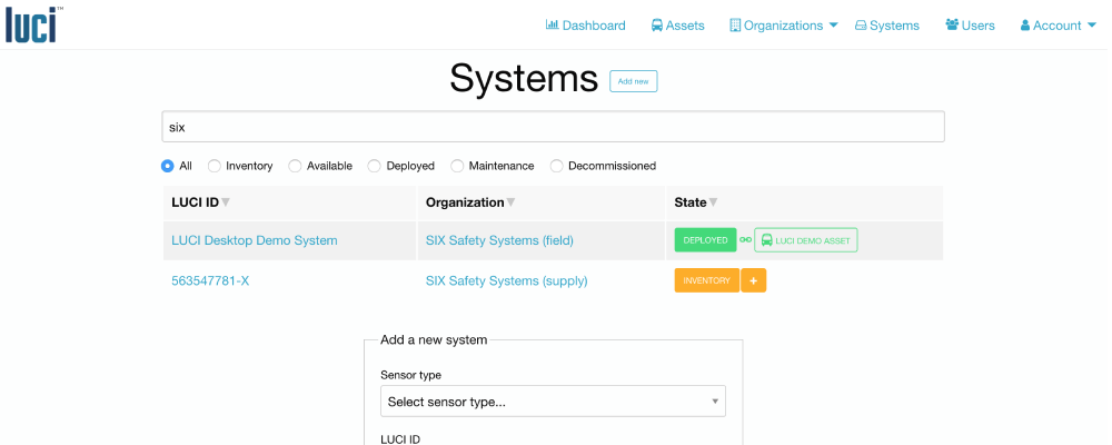 Screenshot of app that manages system inventory.